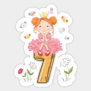 7th Birthday Princess  Butterflies Flowers Sticker